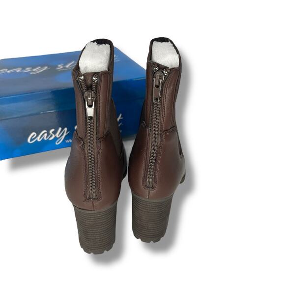 NEW Easy Street Brown Chunky Mid Calf Booties Size 9.5 Lug Ribbed Knit Heel Boot - Picture 7 of 9